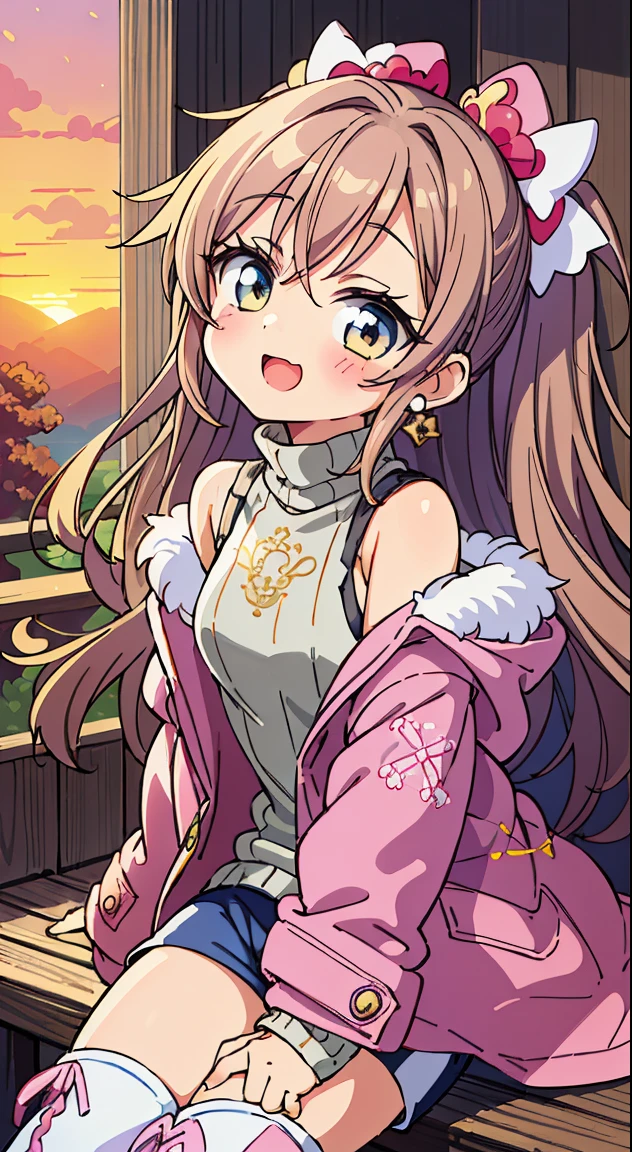 masutepiece,Best Quality,(Cute illustration:1,2),(Absurd realistic structure details),(High resolution complex and detailed text quality),(High-resolution microstructure,High poly 3 boobs D rendering correction),Methods of geometry,Careful explanatory anatomy,

 1girl in, (Cute:1.5),(Chibi:0.5),(kawaii:2.0),(Lori:2.0),(7  old girl),(Solo:1.65),BREAK, (flat chest:1.2,), Clear skin, Beautiful skin, Shy, One Beautiful Girl,(Hair Bow, reddish brown hair, Twin-tailed:1.2), (Brown eyes, long eyelashes, Double eyelids: 1.2), Shiny skin, gleaming skin,Clear skin, Beautiful skin,( A smile:1.5), Solo,gleaming skin, Clear skin, Beautiful skin(best quality face),(Top quality glowing eyes), (The best smile,Doya face:1.45), BREAK (Pink Theme:1.4), (Gold thread embroidery on hem:1.6) ((caregiver theme:1.4)), BREAK (Pink Theme:1.5), (Oversized pink down jacket with white fluffy fur:1.5), (pink down jacket pull:1.4), (off shoulders:1.4), (pink nylon shine:1.3), BREAK (White theme:1.4), (baggy white thigh-high boots:1.5), (tight latex white shorts:1.3), BREAK (grey theme:1.3), (Sleeveless Knit Gray Turtleneck Sweater:1.4), (no sleeves:1.3), (Emphasized chest:1.2), (knit:1.2), (earrings:1.2),
 (red capelet:1.3), 
 

BREAK, 鎖骨,Hair intake, Hand up, Navel, Parted lips, Solo, Stomach,architecture, Blue sky, (autumn forest:1.2), wooden building, Kiyomizu-dera Temple, balconies, Blue sky, crystal clear skies, Blurry background, longshot, Standing, Sunset, Thighs Thighs Thighs\), Twilight,Happy,Laugh,blush,Opened mouth,Closed eyes,Beautiful sunset,Twilight,Backlighting,Waterfall,depth of fields,

 BREAK,wakame,wakame,wakame,(Dynamic Angle:1.4), 

BREAK,(Blurry background:1.3),(absurderes, hight resolution, Super Detail Art),cel shading,Clear Color, Lonely optical effect, Beautiful pictures, Bright glow, mystic atmosphere,(Close-up of girl:1.1), Mystical light particle effect,manga influence, clean line drawings,