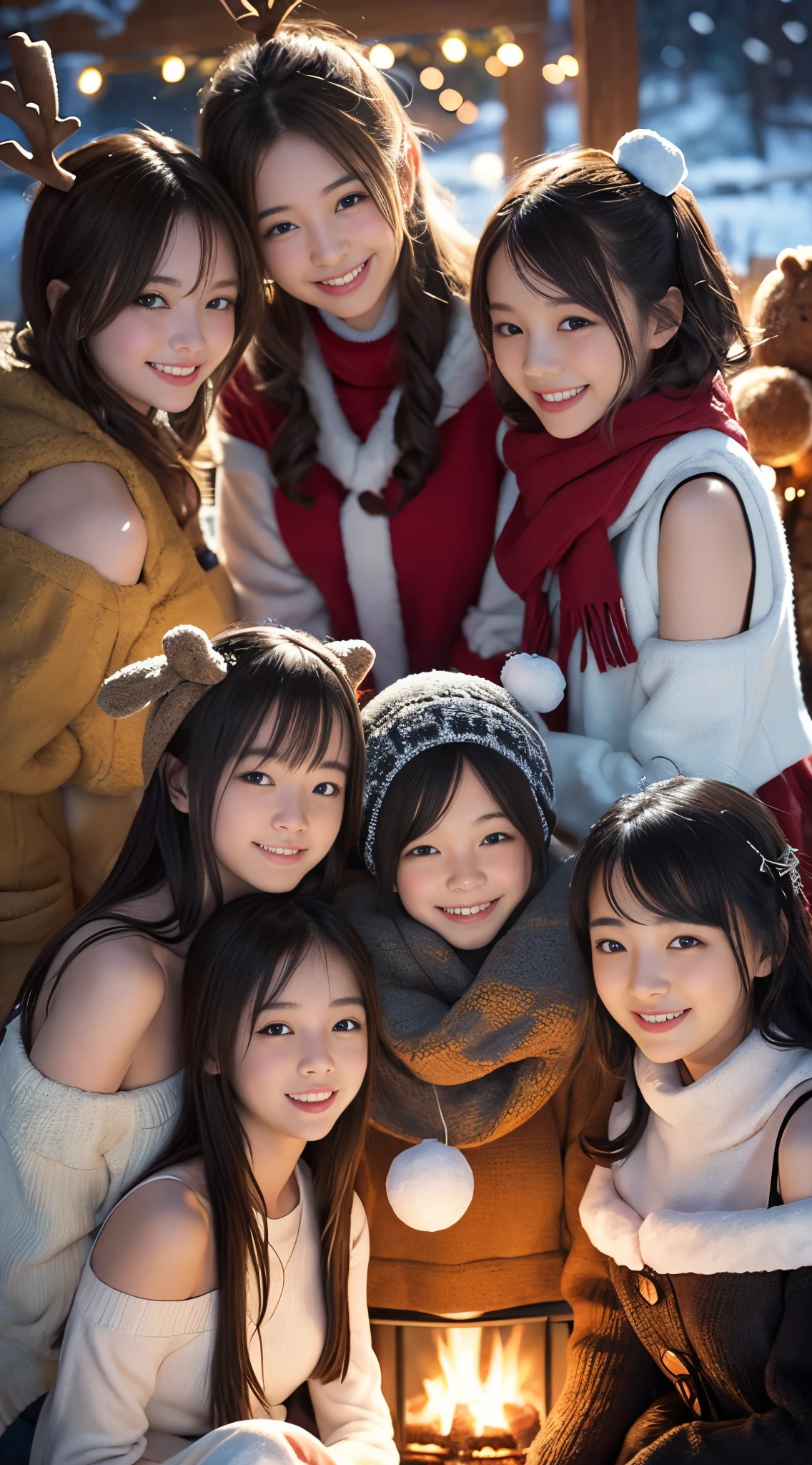 (Best Quality,4K,hight resolution,masutepiece:1.2),Realistic,Christmas,girl (28 year old),Hugging a big teddy bear,stuffed animal,Wear warm clothes,Snow falling in the background,Winter wonderland,Joyful expression,Magical atmosphere,Soft lighting,Vivid colors,Happiness,laught,Welcoming environment,Warmth,Smiling eyes,Curly hair,Shimmering decoration,Twinkling lights,toy train set,wrapped present,Rooftop with Santa Claus and reindeer flying in the distance,magic snowflake,christmas tree with ornaments,log cabin,curl up near the fireplace,hot chocolate with marshmallows,Peace and quiet,Excitement and anticipation,Snowy landscape,childhood innocence,Enchanted moments,Playful laughter,Upholstered stockings,Holiday spirit,love and togetherness.thighs thighs thighs thighs、off shoulders
