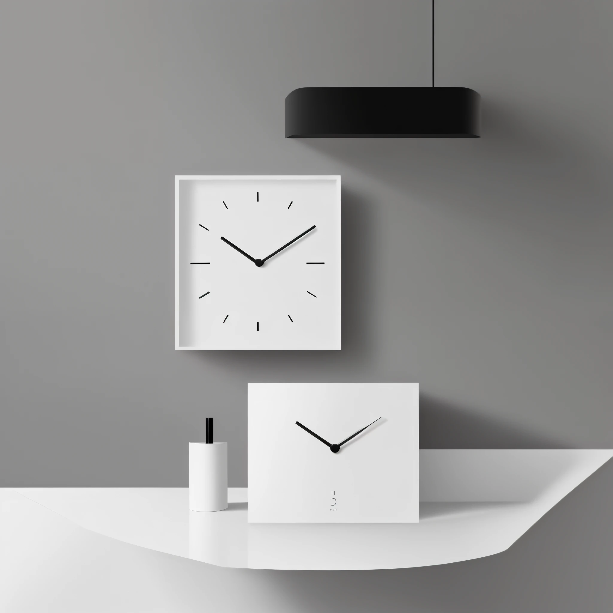A minimalist style clock design, featuring clean lines, uncluttered surfaces, and a color scheme. The clock may have a sleek and understated appearance, with minimalistic details and a focus on functionality. Its design might prioritize geometric shapes and neutral colors, exuding a sense of modern elegance and simplicity.