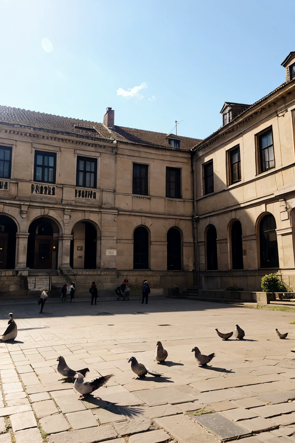 There are some pigeons in the square