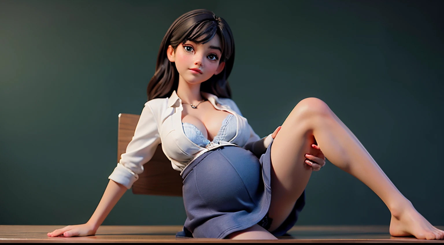 1beautiful young girl, Beautiful face, (Slender body:1.2), Realistic, extremely detailed CG unified 8k wallpaper, ighly detailed, High-definition raw color photos, professional photograpy, Realistic portrait, Cinematic Light, Beautiful detailed, (Beautiful breasts), (cleavage of the breast:1.2), (bootton shirt:1.2), (Mini skirt:1.3), (:1.5), panties, cameltoe details, Indoors, school, (sitting on the desk:1.3), ((legs open)), (Best Quality:1.4), Super Detail, High quality, (view from below), (((pregnant))), spread legs