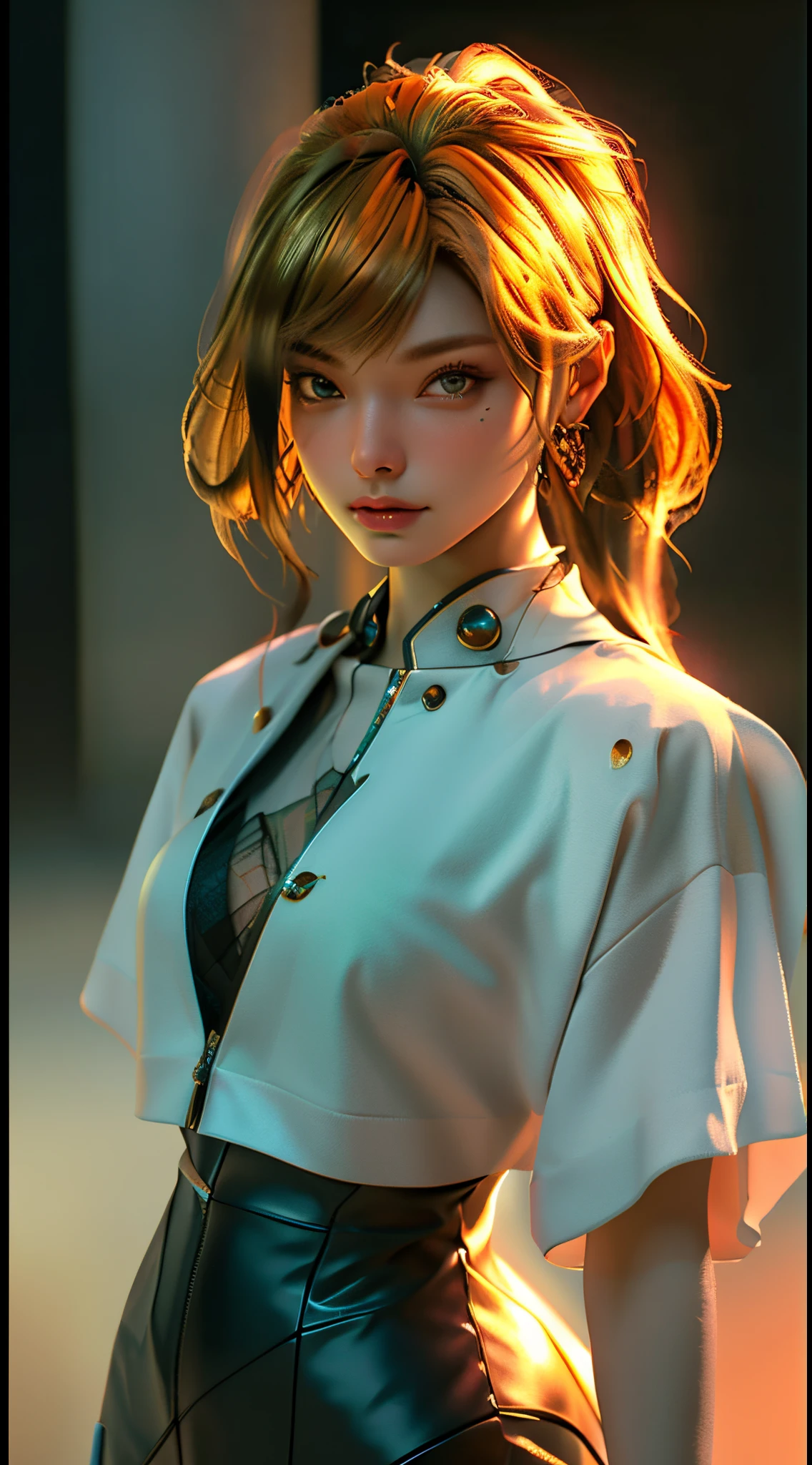 ((Best quality)), ((masterpiece)), (detailed:1.4), 3D, an image of a beautiful cyberpunk female,HDR (High Dynamic Range),Ray Tracing,NVIDIA RTX,Super-Resolution,Unreal 5,Subsurface scattering,PBR Texturing,Post-processing,Anisotropic Filtering,Depth-of-field,Maximum clarity and sharpness,Multi-layered textures,Albedo and Specular maps,Surface shading,Accurate simulation of light-material interaction,Perfect proportions,Octane Render,Two-tone lighting,Wide aperture,Low ISO,White balance,Rule of thirds,8K RAW,Masterpiece, best quality, (8k very detailed CG unit wallpaper) (best quality), (best illustration), (best shading) a golden sea wave, bright orange aol sunset through the wave, golden water drops flying, (:1. 6),