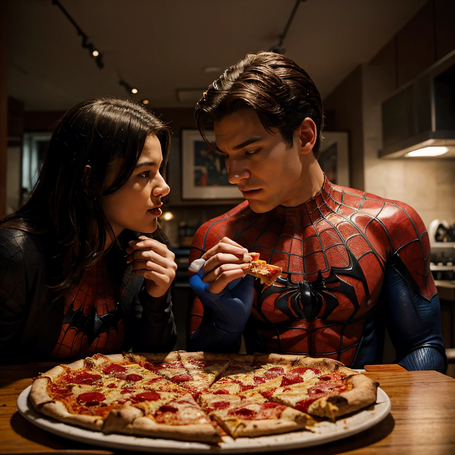 high quality spider-man and batman eating pizza profile photo