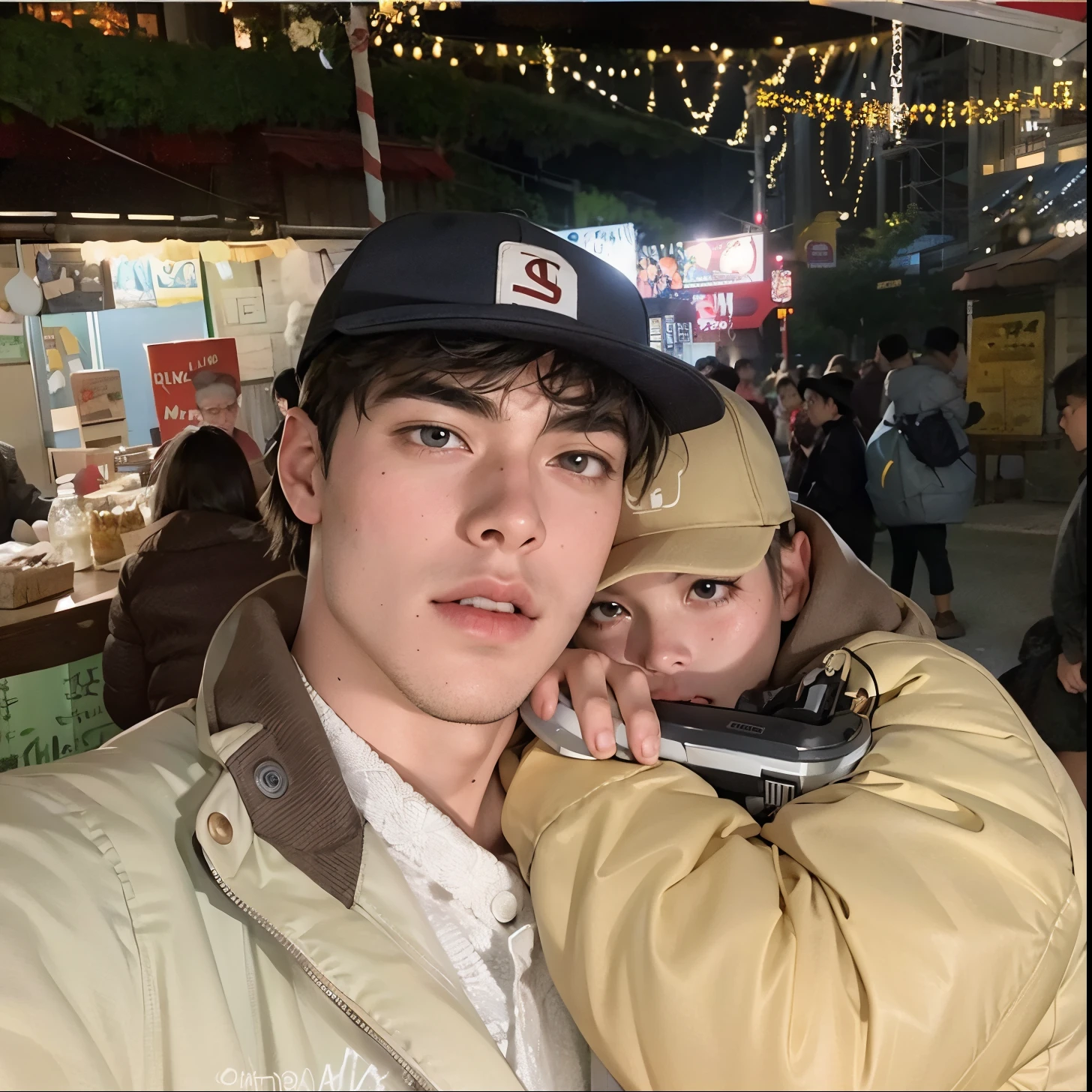 Hay un hombre que se acerca un celular a la oreja., Declan McKenna, Jordan Grimmer y Natasha Tan, taken in the early 2020s, foto de perfil 1024px, Tyler Edlin y Natasha Tan, En Tokio, with a weird hat, Foto de perfil de la foto de cabeza, Foto de perfil, Ben Maier y Sakimichan, tiene a un chico al lado, abrazado, chico lindo