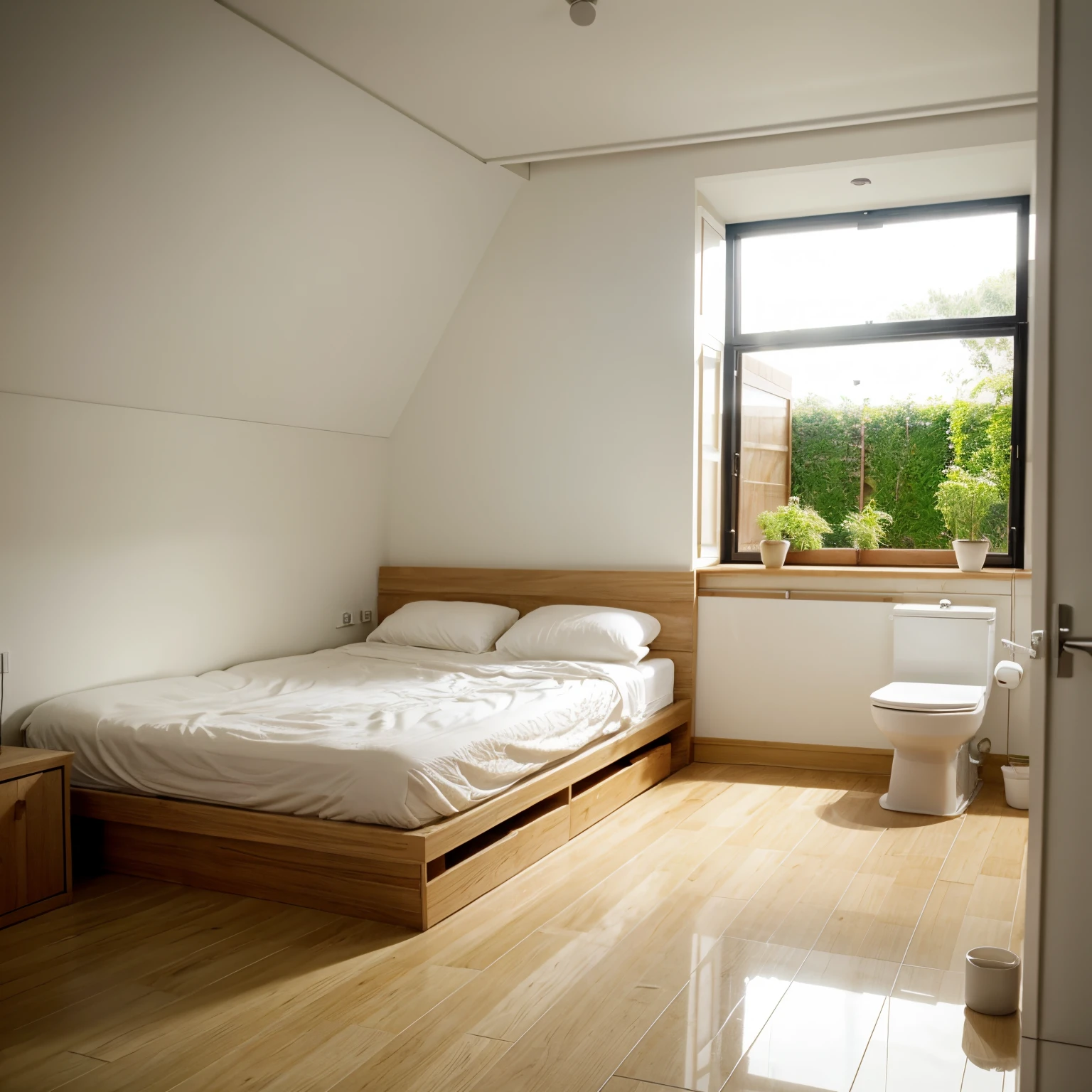 simple room, minimalism, bed, kitchen, bath, toilet, indoor vegetable garden