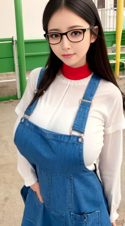 top-quality、8K、Beautiful skin、(huge beautiful breasts、Ultramammy),Very slender、beautidful eyes、plain kindergarten teacher),Beautiful hair、(pinafore)、Children's playground、Sober glasses