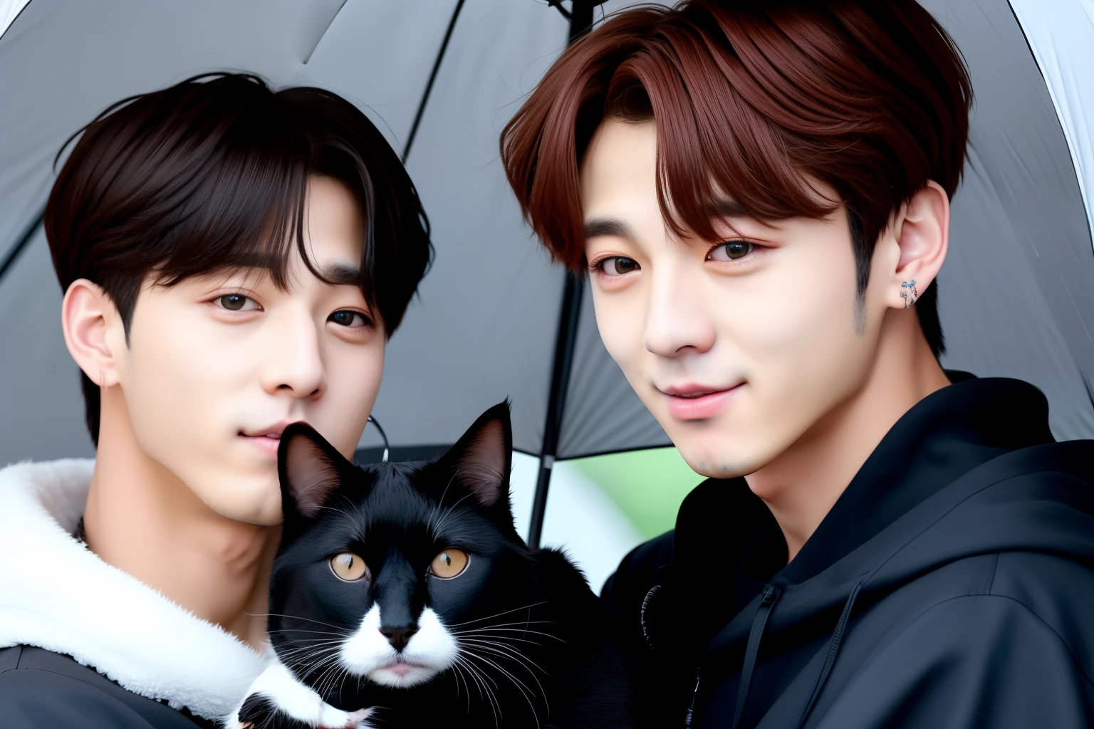 BTS Jungkook holding a cat in the rain