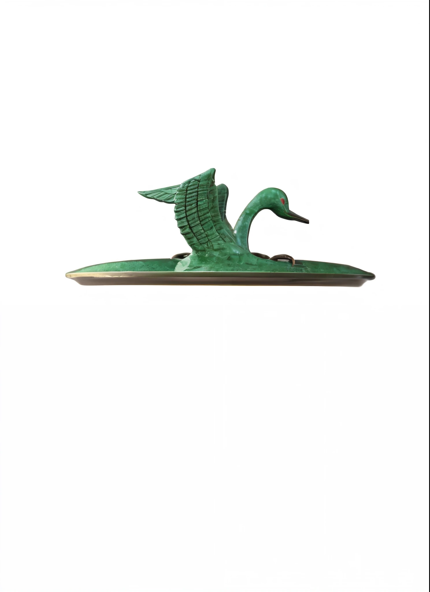 Bronze ware, bronze, bronze green, bronze crane, wings, there a green sculpture of a crane on a Cup cover