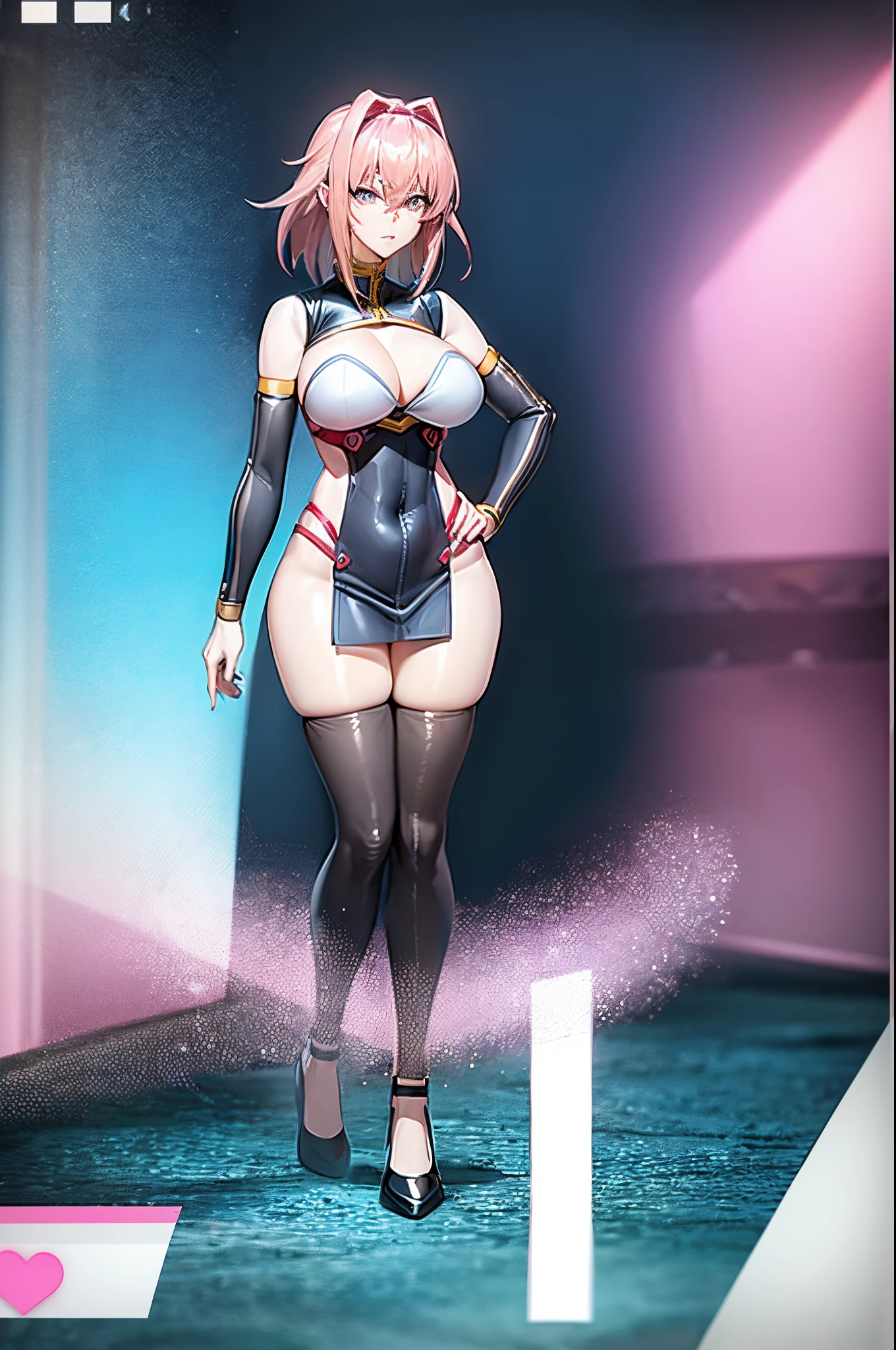 Anime 19 year old tsundere girl with pink cat ears, pink hair, short hair, blue eyes, red cheeks, wears a tight white dress. Single sleeve, navel exposed, bottom exposed, enormous breasts, big butt, whole body visible, sitting with legs crossed on a table. blue sea background Hyper details clear lines complicated details 8k image resolution Professional movie-level lighting In the daytime, highest quality, best quality. anatomically correct