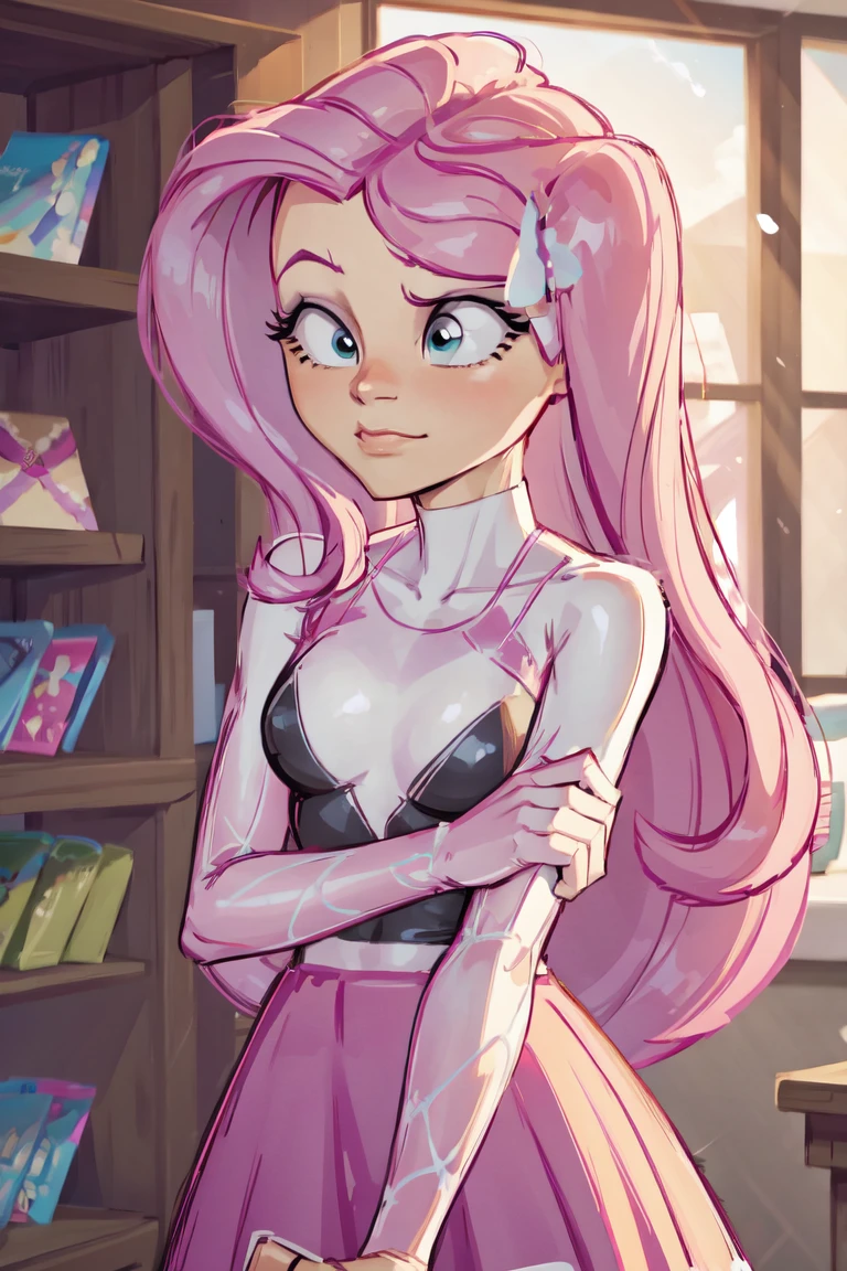 Fluttershy wearing spidergwen, spidergwen costume, mlpfluttershy