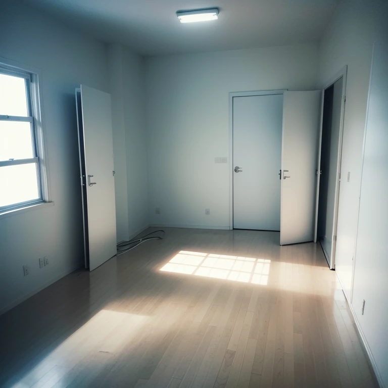 Empty room, no furniture, white room, person standing, no home appliances, emptiness, cold, lonely,