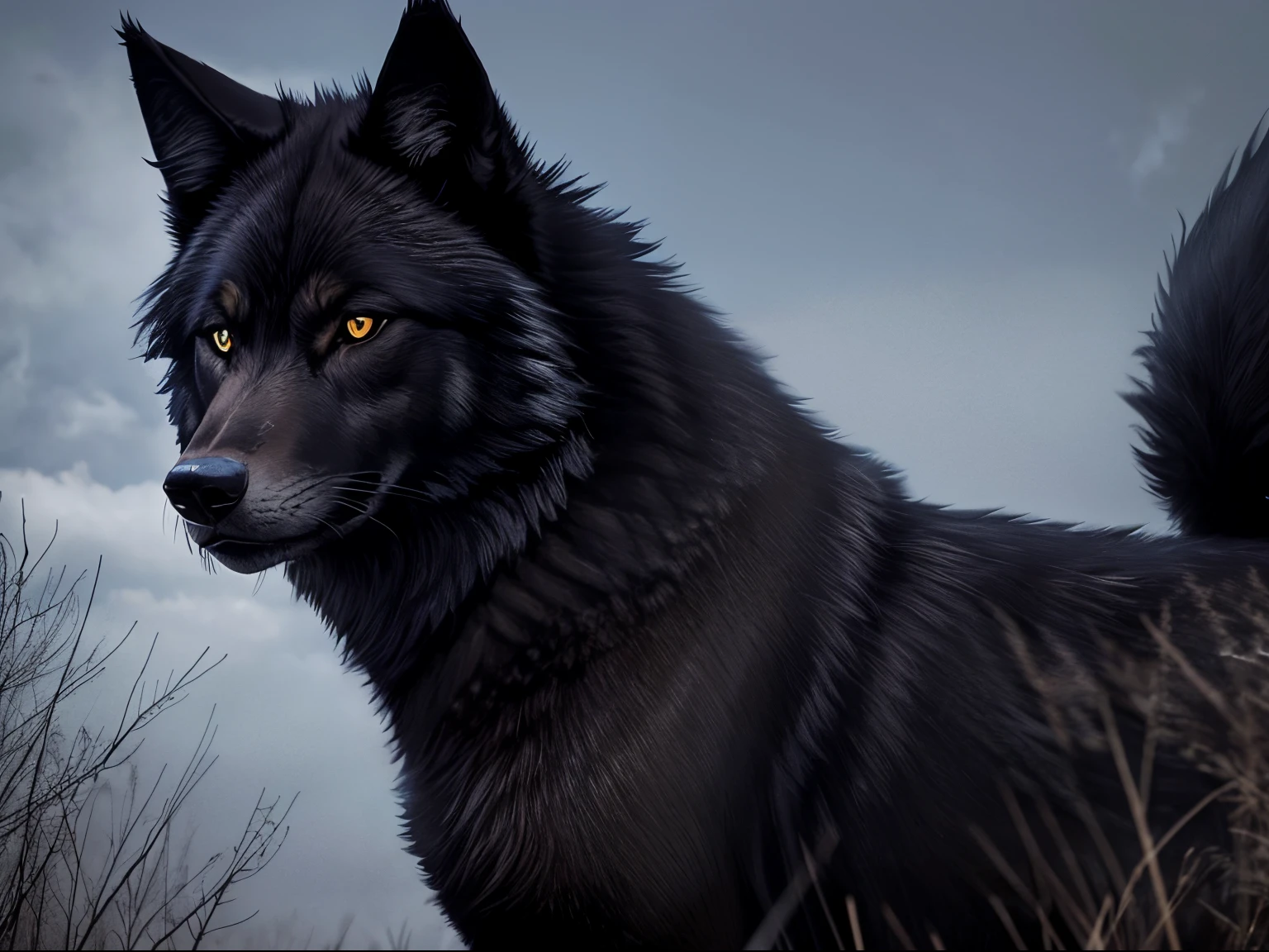 Big, Masculine, Mature, Adult, Sneaking, Lurking, Meancing, Death Stare, Black Wolf, In the Snow, Menacing eyes