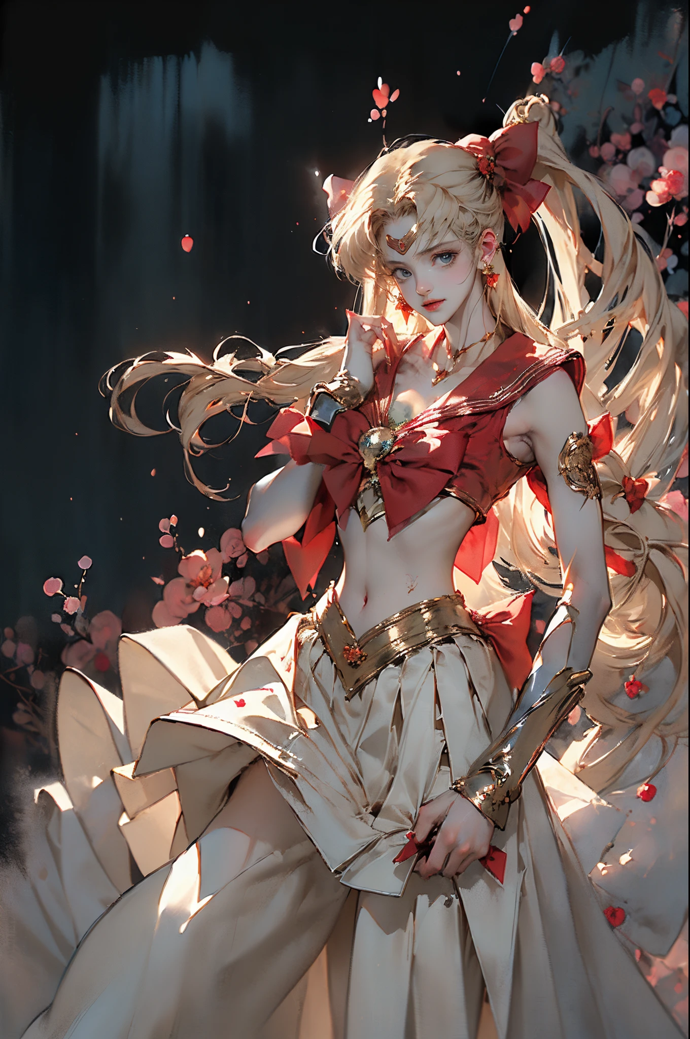 ((tmasterpiece)),((quality)),((Best quality at best)),((offcial art)),((Beauty and aesthetics)),(young women,Can#39;t satisfy her:1.3),((lewd poses)),((Sexual suggestiveness)),((the sailor moon:1.6,Mariner Moon)), ((Pubic hair shows through,Plump,Bulge,)),((There a big red bow on the chest,upper arm:1.6)),((Long blonde hair, dual horsetail)),((Sailor Moon Aesthetics)),((Puffy skirt)),((dream core)),((The content very detailed)),(s fractal art:1.3),(flowers in full bloom:1.3),((ultra - detailed)), ((very detailed nipples)),(One color:1.2)( tangled:1.2), (dynamicposes), (abstract backgrounds:1.3), (Chinese traditional fabric:1.2), (Glowing and radiant skin), (Lots of colors:1.4), ,(耳Nipple Ring:1.4),(Decorative painting:1.6,), Lighting,Ink painting and watercolor,ink,water ink,
