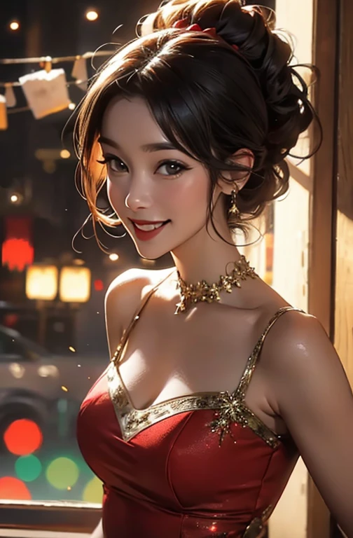 Christmas red, nice smile, looking at camera