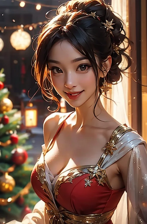 Jill Valentine, Christmas red, nice smile, looking at camera