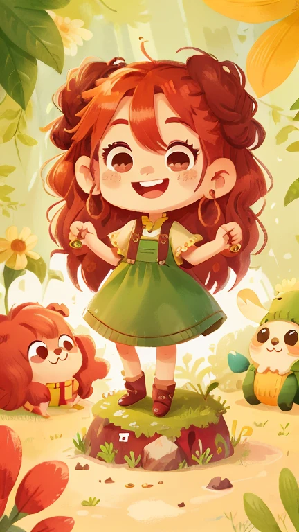 chibi character with braided red hair wearing a green dress smiling at the viewer