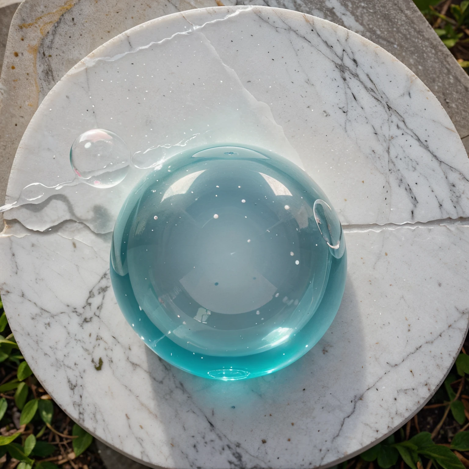 Soap bubbles on a marble tombstone