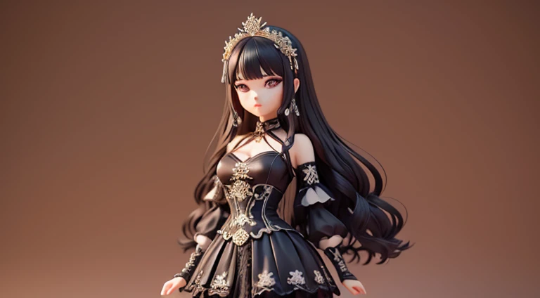Wearing black lace dress，One guy，Like the Queen，exceedingly，Detailed rendering using 3D rendering technology，stylized expression of digital art。Rendering of a 3D anime girl，stylized presentation，Adorable ceramic dolls and ultra-detailed fantasy characters appear simultaneously，Presented as a stylized 3D rendering。Cute images of forest creatures and digital art will also appear，The background depicts the atmosphere of April。