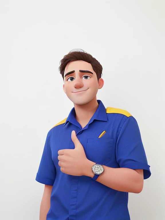 man in blue shirt list yellow in shoulder giving thumbs up with a watch, potrait, professional profile picture