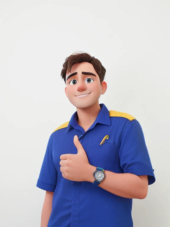 man in blue shirt list yellow in shoulder giving thumbs up with a watch, potrait, professional profile picture