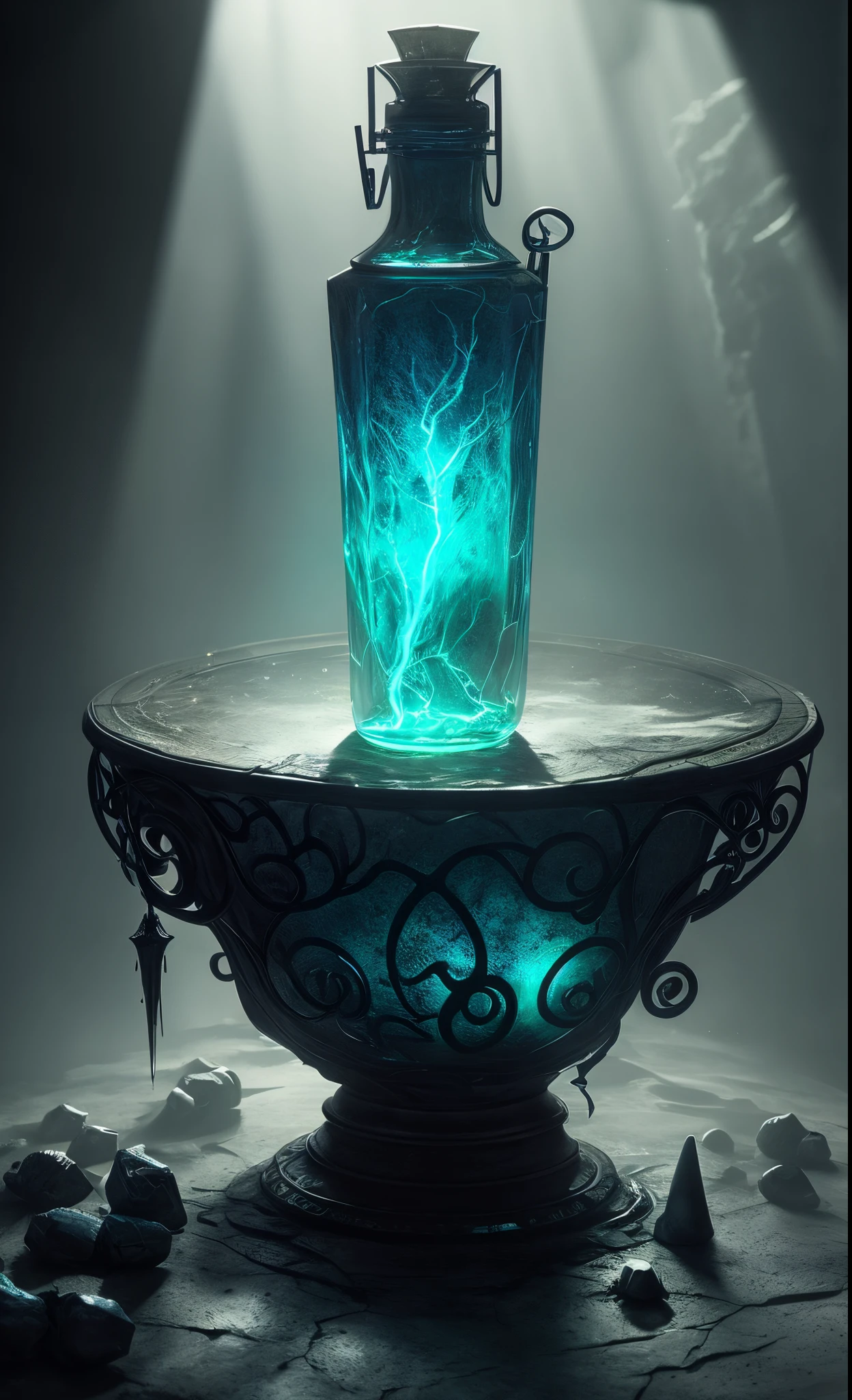 masterpiece, best quality, mixing potions, dark moody lighting, glow, glowing, mysterious, mystical, magical, rim lighting