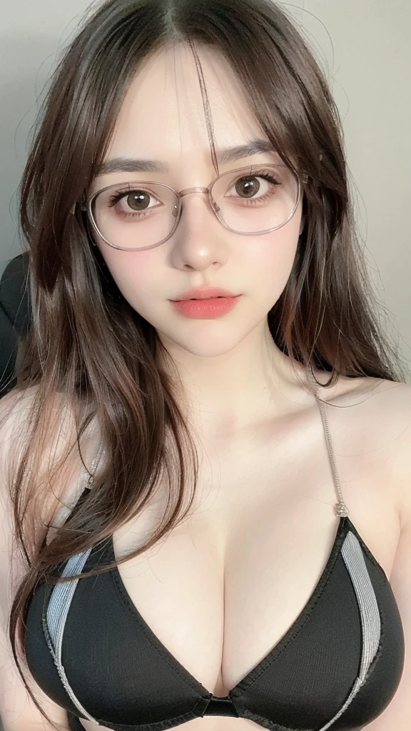 araffe asian woman with glasses and a bra top posing for a picture, wearing thin large round glasses, with glasses, spectacled, thick glasses, thick round spectacles, clear cute face, big round glasses, wearing small round glasses, wearing glasses, girl with glasses, gorgeous young korean woman, clear lips and high quality, transparent glasses, eyeglasses