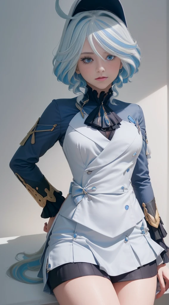 1 girl, ((20 years old)), (((beautiful woman)), ((light blue hair)), ((short hair)), ((dark blue eyes, light blue eyes)), ((heterochromia)), #Explanation: A beautiful girl with short light blue hair, she has heterochromia.