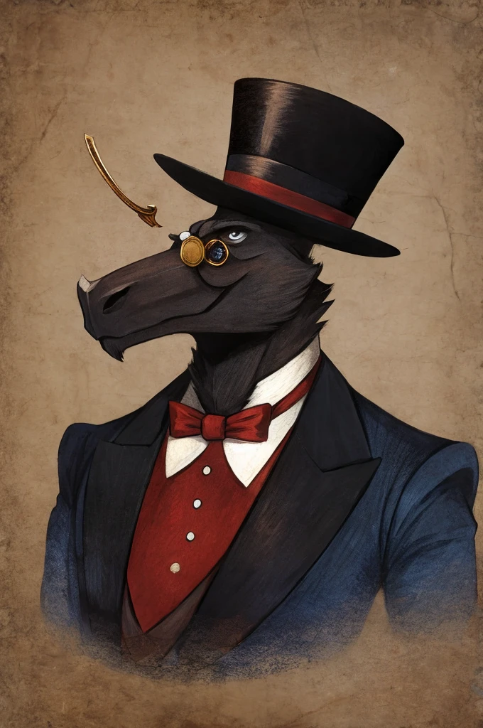 Mantled beast furry with top hat and monocle.