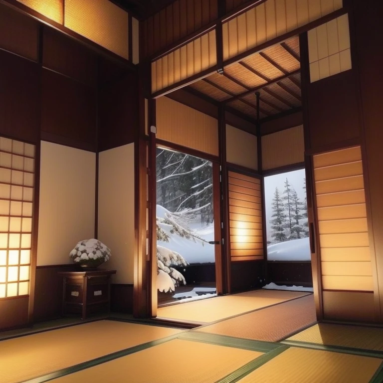 minimalism　You can see the snow from the shoji screen in the main hall