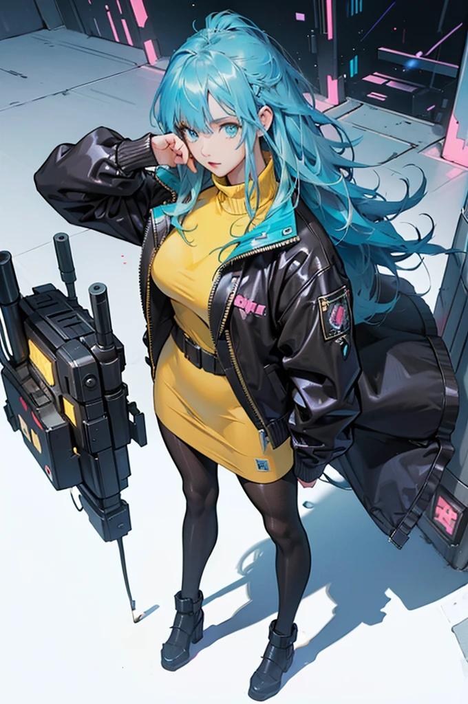 Round image,(masutepiece:1.3), (best qualtiy:1.2), (An ultra-fine illustrations:1.2), (masutepiece), High quality, high detailing,(Solo:1.4),((Round image)),[(White background:1.1)::5],[(Cyberpunk:1):5],[(Game Character Portrait:1.2):5],

{1 girl},{Solo},(((Full body))),{{{only five fingers}}},((yellow))The long-haired((Yellow and (Wiz)),Long hair,Whole body, pantyhose,look at viewr, From  above, aqua eyes, Cyberpunk,