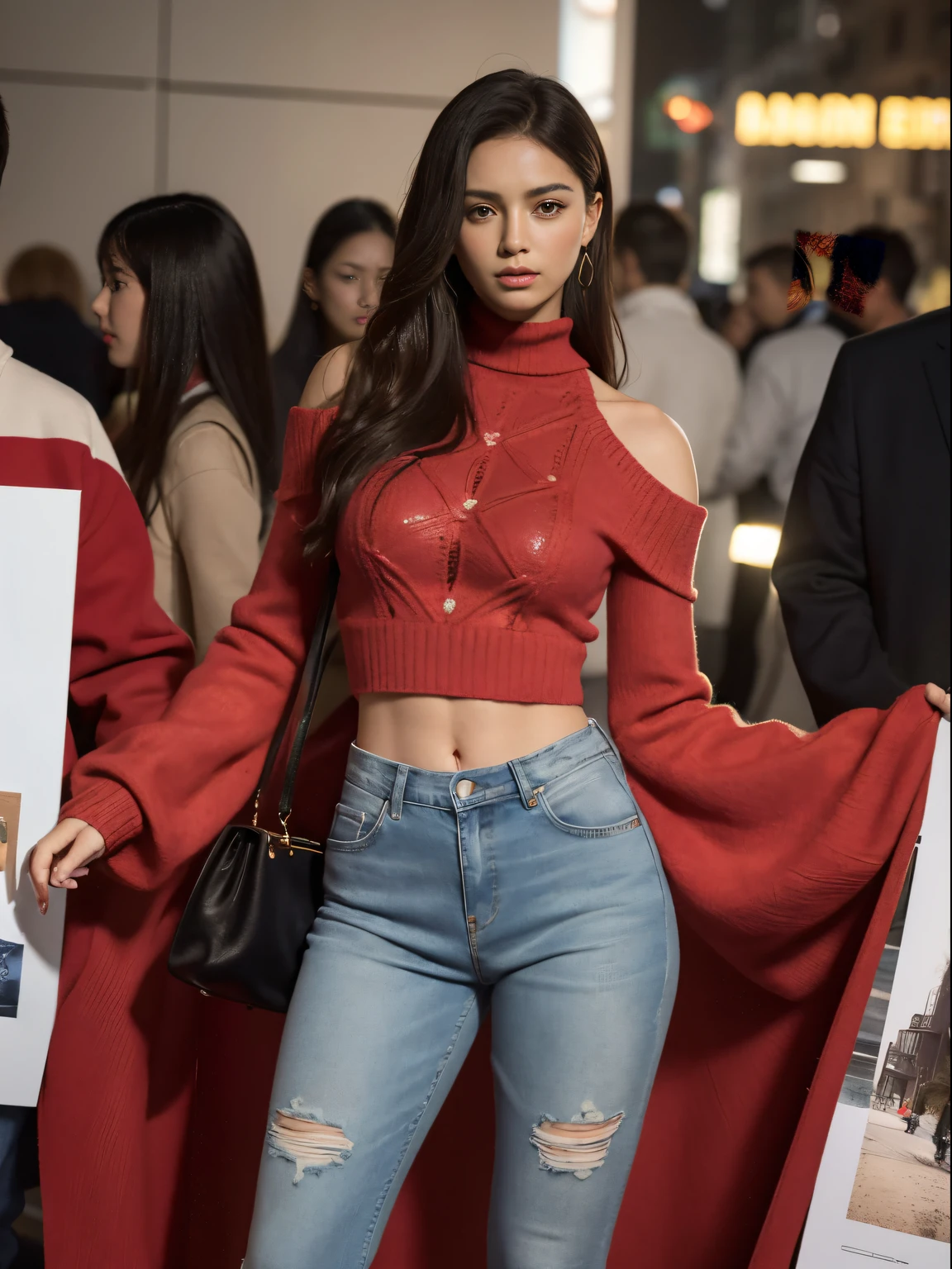 high-definition picture,(A Man: 1.4) Cristiano Ronaldo Photos,he is wearing casual clothes,Full body painting　Full body high-definition drawing of intricately patterned red sweater and denim,center of frame, Delicate images, Fine detail,  8K, awardwinning photo　In the crowd of the city