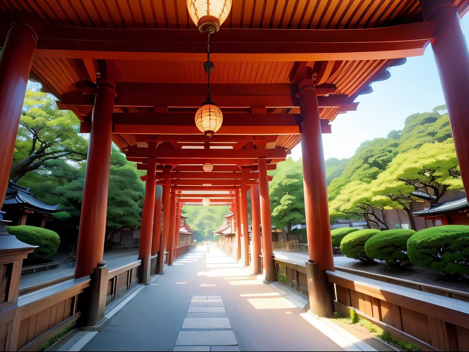 Anime style、Japan Temple、First visit、Daytime、Bright colors、PastelColors、hightquality、high-level image quality