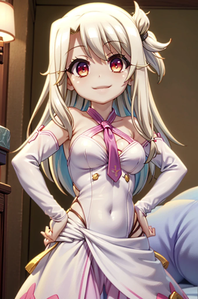 Illustration, 1girl, illyasviel von einzbern, unicorn (azur lane), {{{fusion}}}, {{{agglutination}}}, combination, (((mature female))), (((standing))), (((hands on hips))), (((big breasts))), (((narrow shoulders))), (((narrow waist))), (((smile))), long hair, huge ass, hotel room, masterpiece, best qualityst, ((masterpiece)), ((best qualityst)), ((ultra detrailed)), upper body, {{{agglutination}}}, pose With hands on hips, (((look at the person's face))), (((face-to-face look))),