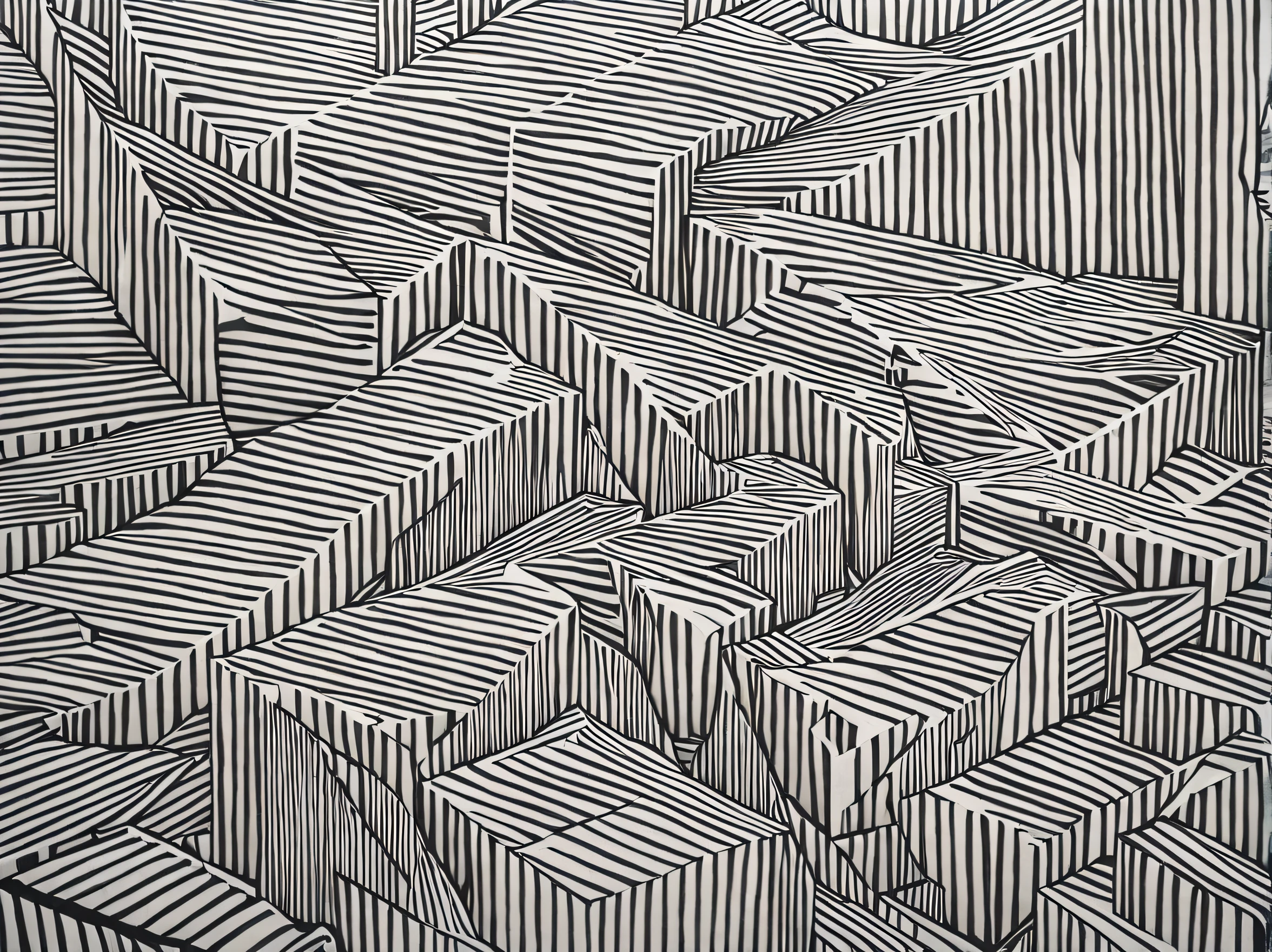 Minimalist painting, lines form geometric patterns, Graphite painting, artist Sol LeWitt, Sol LeWitt style, Hi-Def, minimalism, connecting straight lines, Contemporary art, geometric surrealism, only thin straight lines of black graphite on white