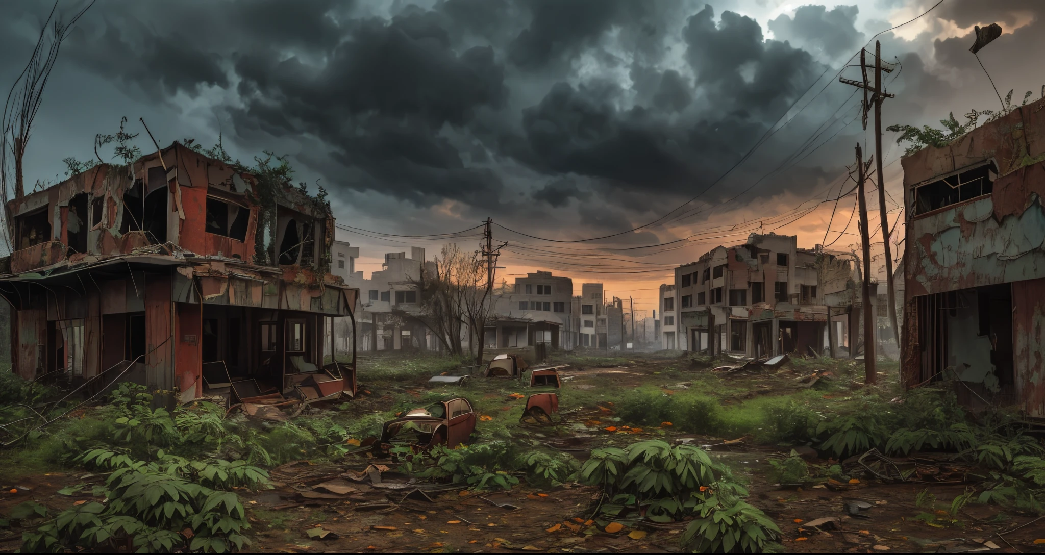 "Abandoned City, post-apocalyptic, desolate, crumbling architecture, overgrown with plants, eerie atmosphere, abandoned vehicles, hauntingly beautiful, dramatic lighting, rusted metal, decaying buildings, nature reclaiming the portrait." --auto --s2