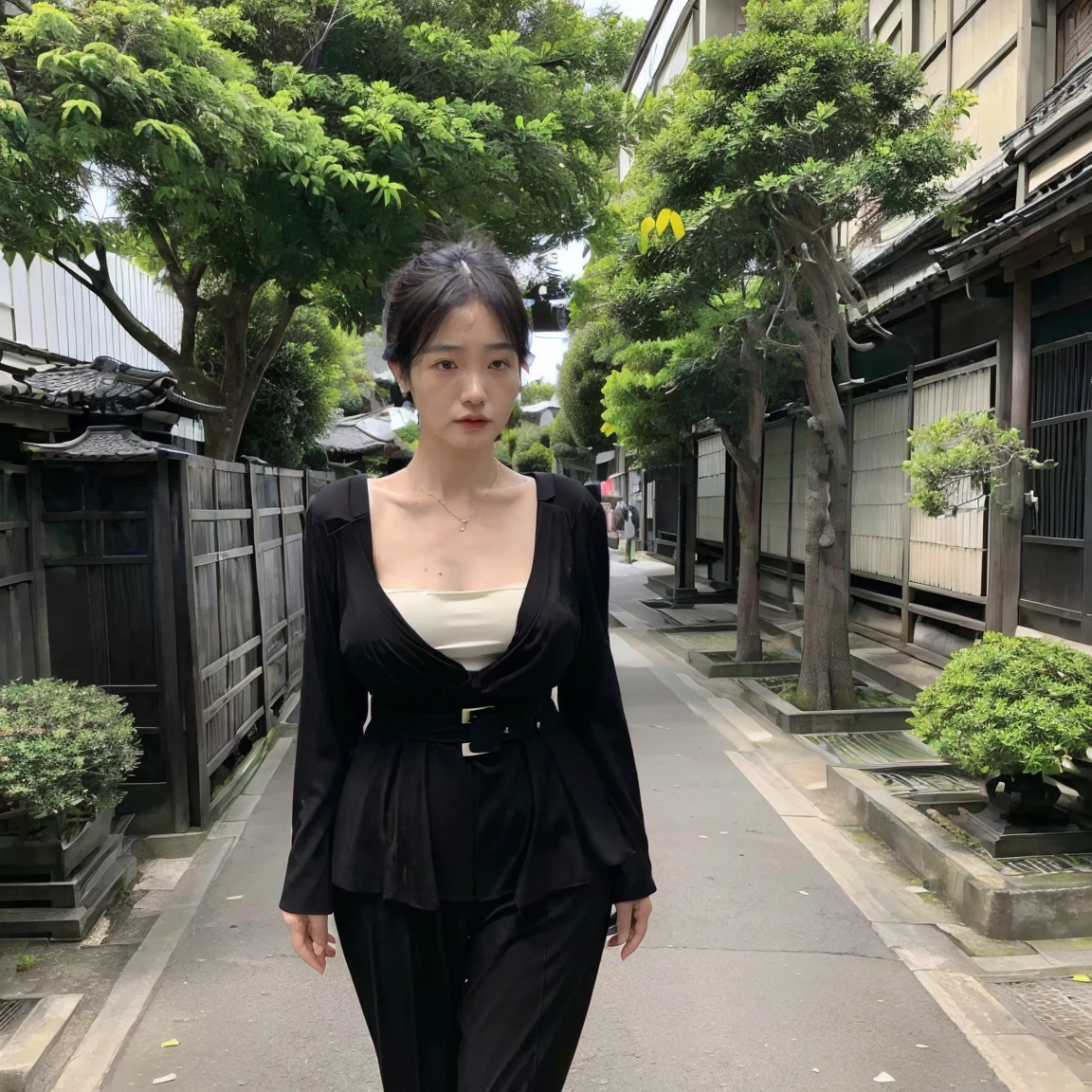 (((1 48 year old Japanese woman))), ((Sagging under the eyes)),(((nasolabial folds))),独奏,masutepiece, Best Quality, Photorealsitic, super detailed skin, Sharpen, Perfect Anatomy,Temples in Kyoto,Anatomy,独奏,Longhaire,((old body)), Sagging udder) (thick waist),(flabby body)(,Plump body),bunk butt,Serious look,Mature AV Actress, glamor, A sexy,(((Fair skin with many wrinkles))),small diamond necklace,(((black office lady suit))),skirt by the,(Black high heels),Staring at this,