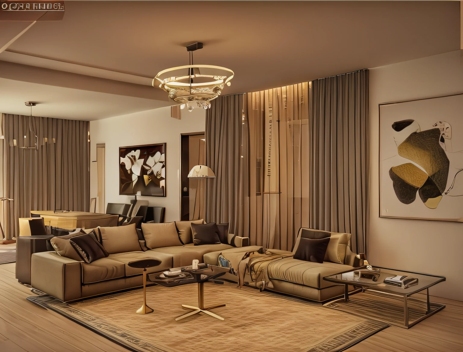 arafed view of a living room with a couch, coffee table, and a chandelier, in style of 3d render, stuning 3 d render, interior living room, 3d rendering, 3 d rendering, very realistic 3 d render, vue 3d render, luxcorerender, 3 d render, 3d render, enscape render, 3d-render
