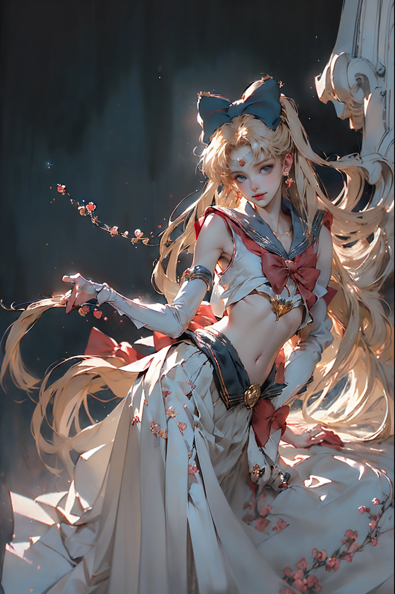 ((tmasterpiece)),((quality)),((Best quality at best)),((offcial art)),((Beauty and aesthetics)),(young women,Can#39;t satisfy her:1.3),((lewd poses)),((Sexual suggestiveness)),((the sailor moon:1.6,Mariner Moon)), ((Pubic hair shows through,Plump,Bulge,)),((There a big red bow on the chest,upper arm:1.6)),((Long blonde hair, dual horsetail)),((Sailor Moon Aesthetics)),((Puffy skirt)),((dream core)),((The content very detailed)),(s fractal art:1.3),(flowers in full bloom:1.3),((ultra - detailed)), ((very detailed nipples)),(One color:1.2)( tangled:1.2), (dynamicposes), (abstract backgrounds:1.3), (Chinese traditional fabric:1.2), (Glowing and radiant skin), (Lots of colors:1.4), ,(耳Nipple Ring:1.4),(Decorative painting:1.6,), Lighting,Ink painting and watercolor,ink,water ink,(Detailed faces:1.5),((詳細な目,beautidful eyes,long eyelasher)),((ssmile)),((plump flesh)),((Anatomically perfect example:1.6,big chest and thin waist)),((Clean skin)),((anatomically correct limbs:1.6)),((correct hand:1.6,Complete and beautiful five fingers:1.6)),