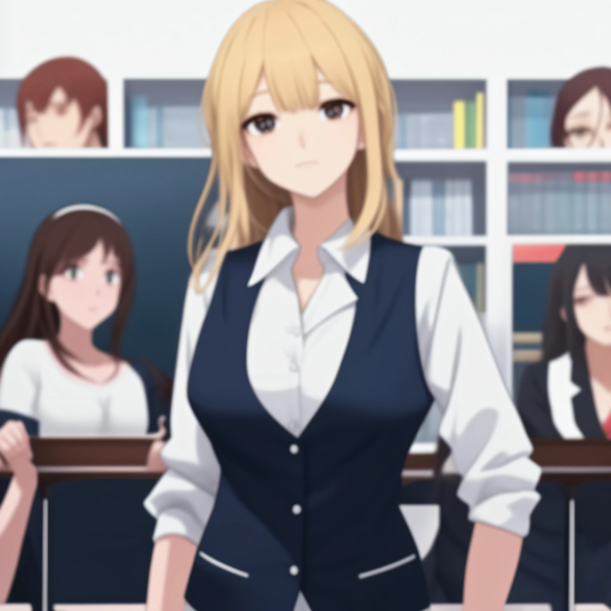 personagens de anime em uma sala de aula com professor e alunos, visual novela cg |, visual novela, ; visual novela, estilo anime Ecchi, visual novela chave visual, Estudante realista, Shirobako, style of madhouse studio anime, Ecchi, arte cg anime suave, Cyber Escola Menina, anime melhor garota, meninas estilo linha de frente, Estilo Ecchi, Roupas do Professor