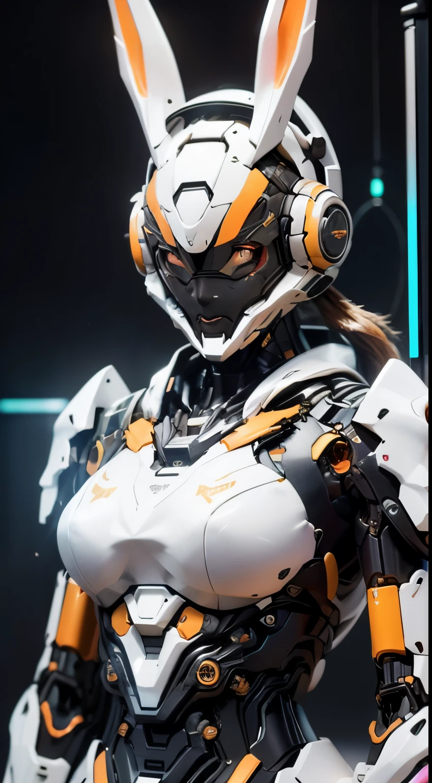 ((tmasterpiece,best qualtiy)), illustratio,1girll,Rabbit ears,Large breasts,dynamicposes, ultra-detailed 8K, realisticlying, Clear focus, ighly detailed, profetional lighting, Colorful Detailed, Long shot from rainbow color separation factory, large mechanical robot construction, microchips, a computer, with light glowing, intricate detailes, shitu-mecha, 1girll, wearing mecha, nabel, colorful image, with light glowing, (Cyberpunk Personality),xiaowu