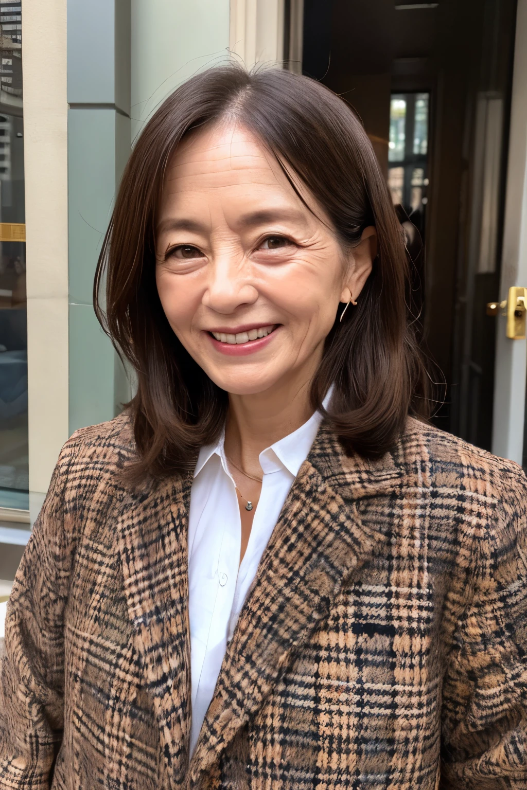 Female, 58 years old、(((Wrinkles on the face)))、Laugh、The shirt、cossack jacket