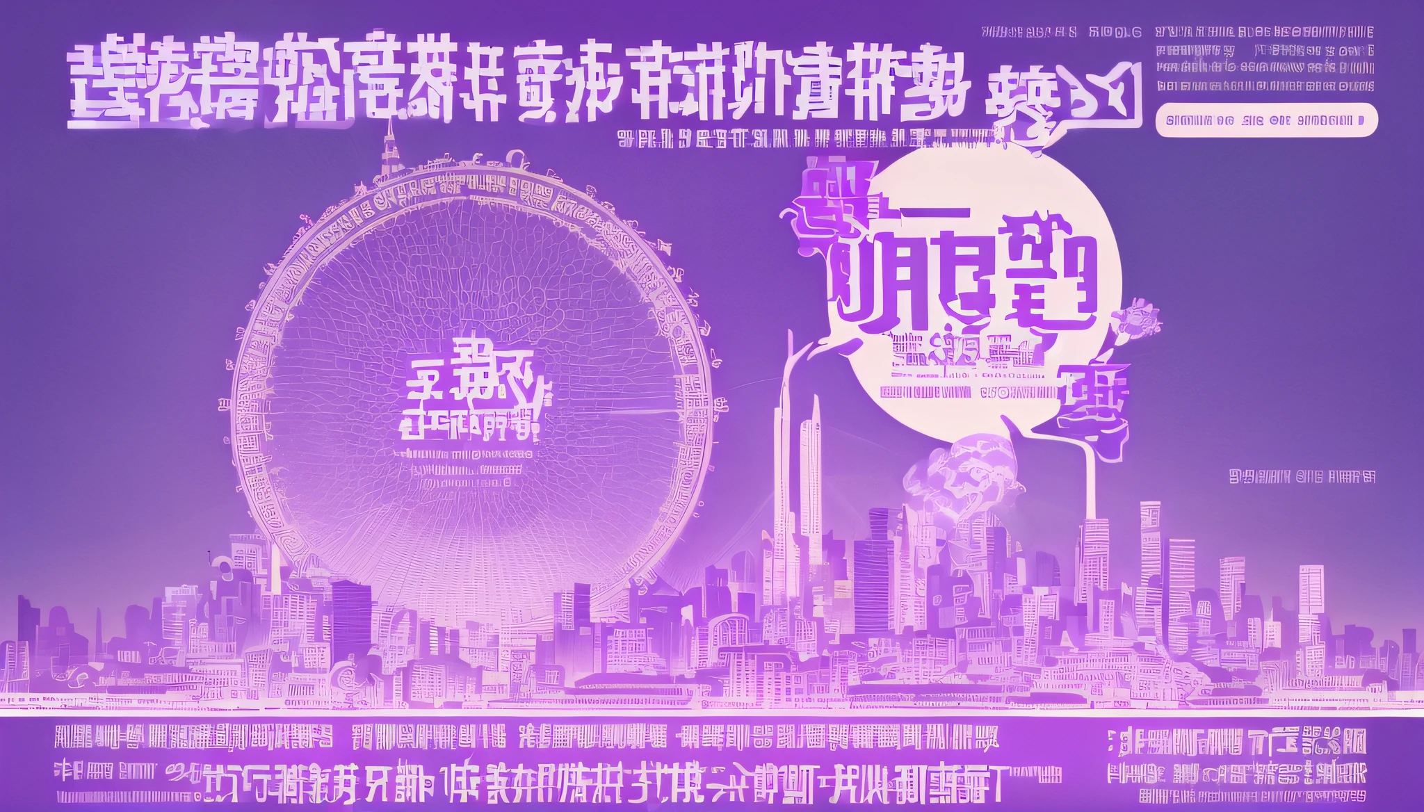 Make an invitation poster,Flat illustration style,Stunning typography design,Purple and white city skyline,There a Ferris wheel, purple future city, Steam City, Tianjin, skyline showing, Tianjin, Tianjin City, backdrop, backdrop, skyline, Tianjin, illinois vaporwave, gta chinatown art style, inspired by Cheng Jiasui, skylineackdrop,Text citation cite;Tianjincite;