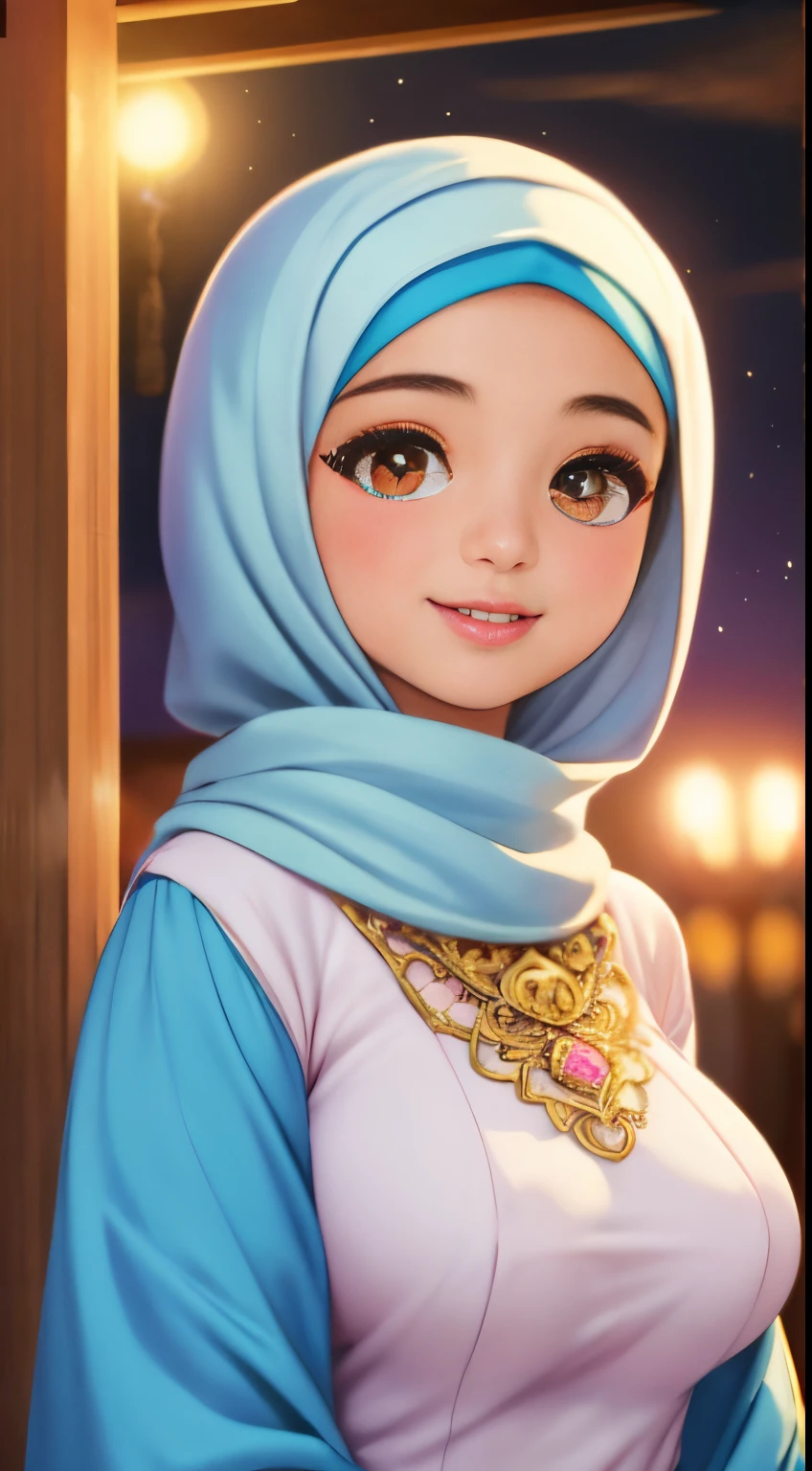 (night scene, close up photo of a sexy naked javanese girl with hijab, posing, look at a camera and smile, pastel hijab, big tit, cute young face, 18 yo, soft volumetric lightacklit:1.3), (cinematic:1.3), intricate details, (ArtStation:1.2),Best quality, high resolution, masterpiece: 1.3), big breasts, slim figure, sweatshirt, beautifully presented details in the street and facial and skin texture, detailed eyes, double eyelids, big eyeschest visible, shirt open