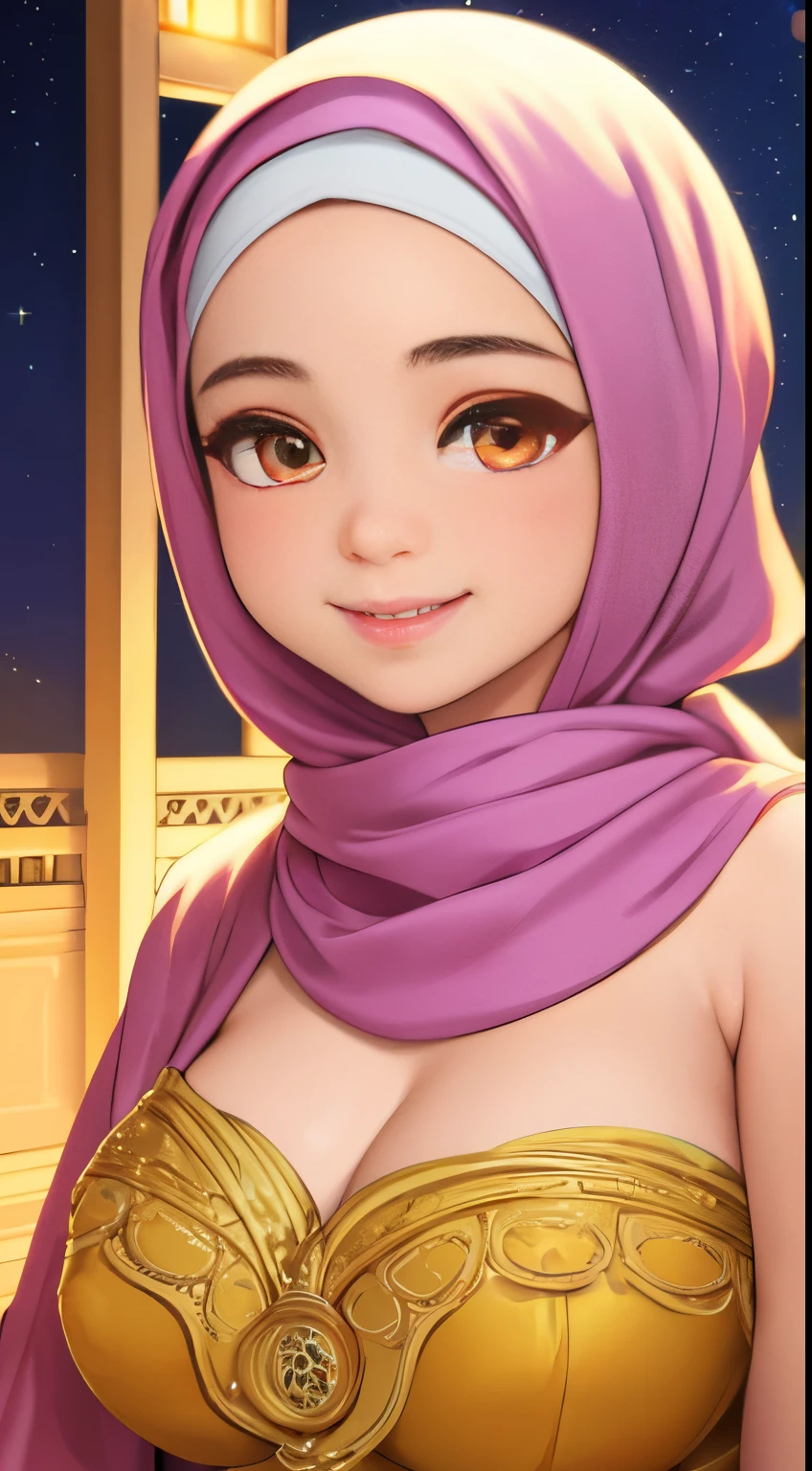 nsfw, (night scene, sexy  12 years old javanese girl with hijab, posing, look at a camera and smile, pastel hijab, big tit, cute young face, soft volumetric lightacklit:1.3), (cinematic:1.3), intricate details, (ArtStation:1.2),Best quality, high resolution, masterpiece: 1.3), big breasts, slim figure, sweatshirt, beautifully presented details in the street and facial and skin texture, detailed eyes, double eyelids, shirt open