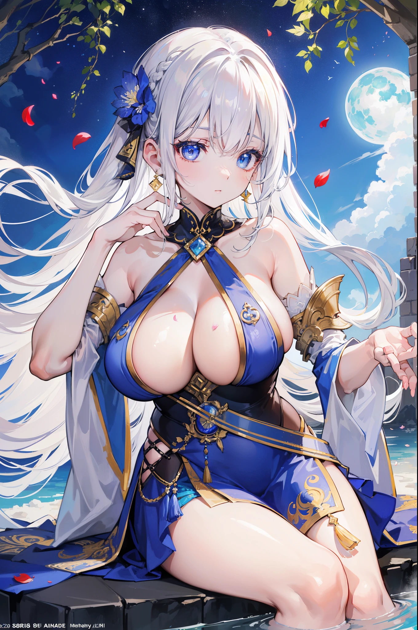 Carefully crafted for the best quality ,tmasterpiece, illustratio, Extremely Delicately Beautiful, The very detailed ,CG ,Youn ,8k wallpaper, Amazing Cleavage, finely detailled, tmasterpiece,Best quality at best,offcial art,Extremely detailed CG-8k wallpaper,absurd res, Extremely ridiculous, The file size huge , ultra - detailed, A high resolution, The very detailed,Beautiful Meticulous Girl, Extremely detailed eyes and face, 美丽细致的眼睛,There light on the face,1个Giant Breast Girl, (shenhe\genshin impact), (hyper realisitc), (((White hair))), (single braid), long whitr hair, (eBlue eyes), ((Long bangs cover one eye)), (((hair on one eye))), (((Bangs cover the right eye))), ((jewely)), ((Tassel earrings)), (((Describe the arm in detail))), (((Super Bugs)), ((Long legusty figure)), (), ((Plump)), (Detailed hair description), (Bare shoulders), ((鎖骨)), ((cropped shoulders)), (Glossy glossy skin), (Detailed description of the face), (Detailed description of the body), (Fair and translucent skin), Peerless, (Ultimate beauty), (Redlip), (the shy ), ( ssmile), , ((Saking flower petals), ((longer sleeves)), ((Wide sleeves)), Thin wire, penetrated, ( In Ben#39;s hot spring), ((Face the viewer)), , ((any pose)), (sit down and soak in the water)), ((There a lot of water on the body))