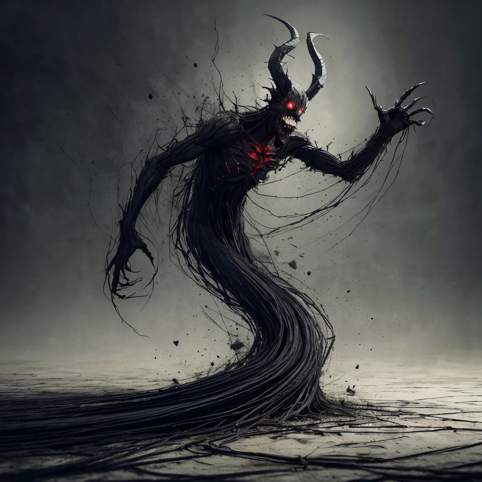 demonio surge de una agujero , totalmente tenebroso, arte de terror