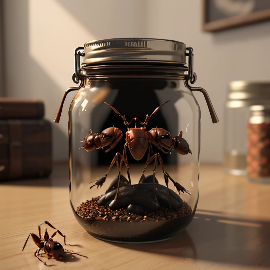 3d Animation of red vs black ants seperated in a jar, being shook by a human