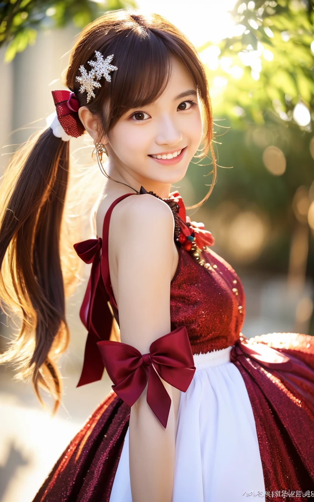 Best Quality, masutepiece, hight resolution, 1girl in,Christmas beauty full body high resolution image,Super high resolution images of beautiful faces,Dressed in Santa Claus costume,Hair Ornament,Maroon hair,fully body photo, Jewelry,Beautiful face,Tyndall effect,Photorealistic, Detailed image of horizontal Christmas tree,fullbody image,(High detailed skin:1.2),Smiling and looking at the camera,full body digital single lens reflex camera, in the soft and bright sunlight,High quality, Volumetric lighting, Candid, photograph, High resolution 8K,