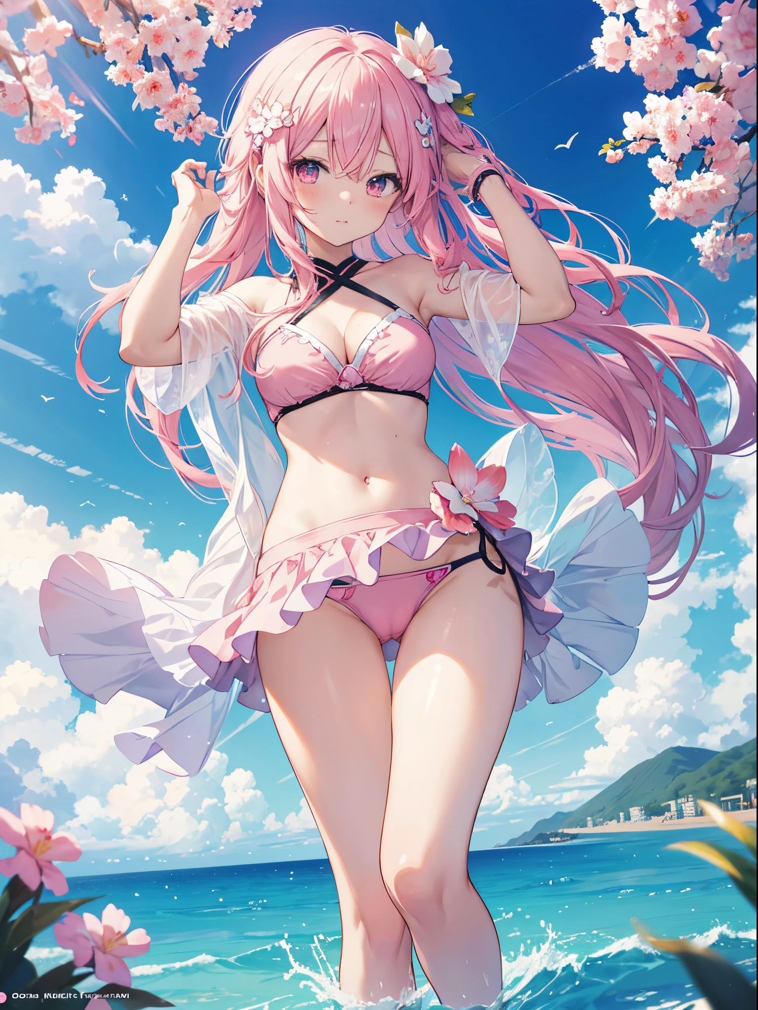 Anime girl in pink bikini in water、Hands on the head, Beautiful anime girl, pretty anime girl, Beautiful anime, Cute anime girl, Beautiful Anime Portrait, beautiful anime woman, guweiz, beautiful anime artwork, Anime visuals of cute girls, charming anime girls, Seductive Anime Girl, 4k anime wallpaper, beautiful anime art