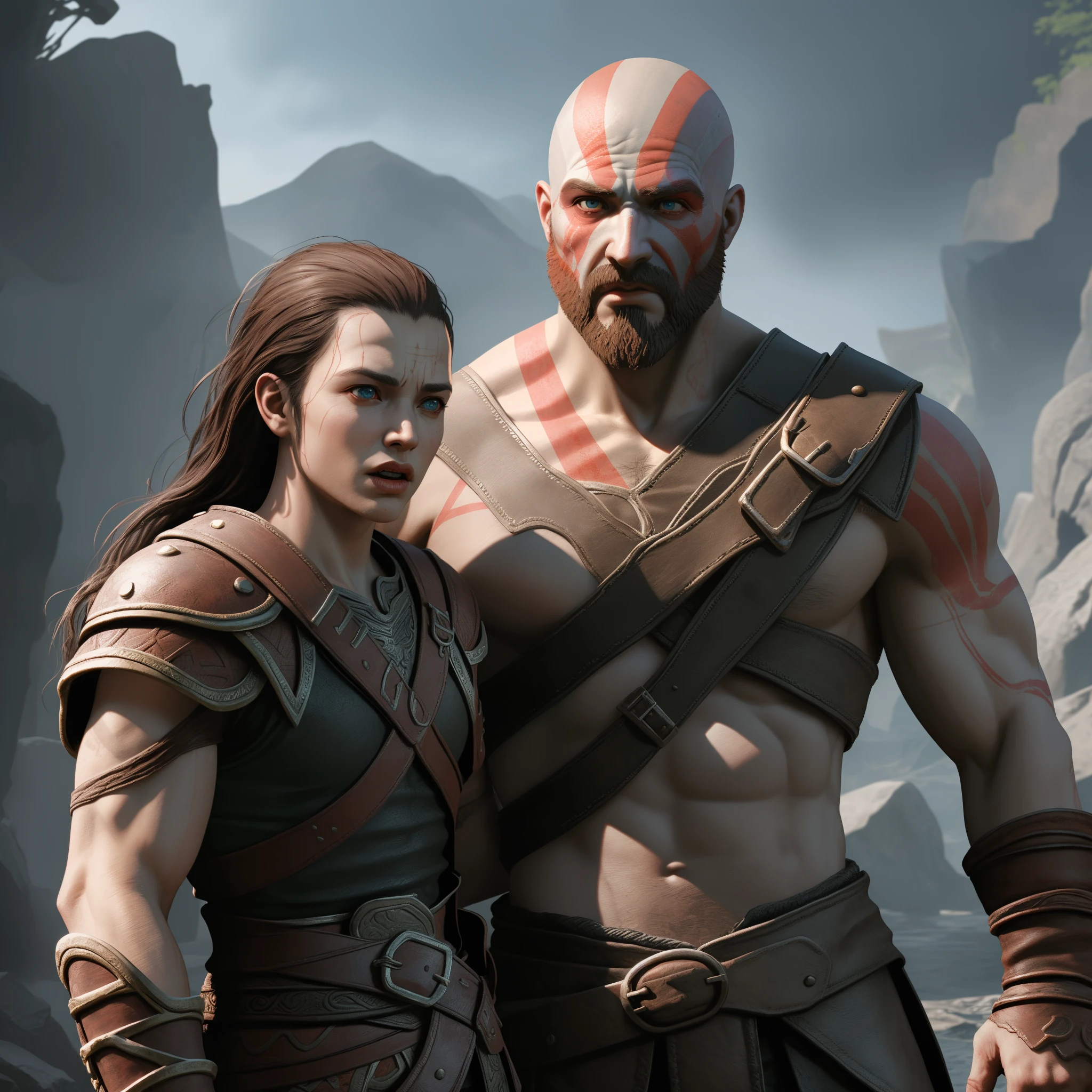 kratos from god of war game eating a female